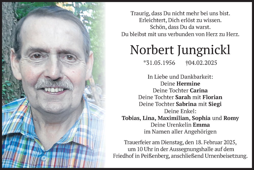  Traueranzeige für Norbert Jungnickl vom 08.02.2025 aus merkurtz