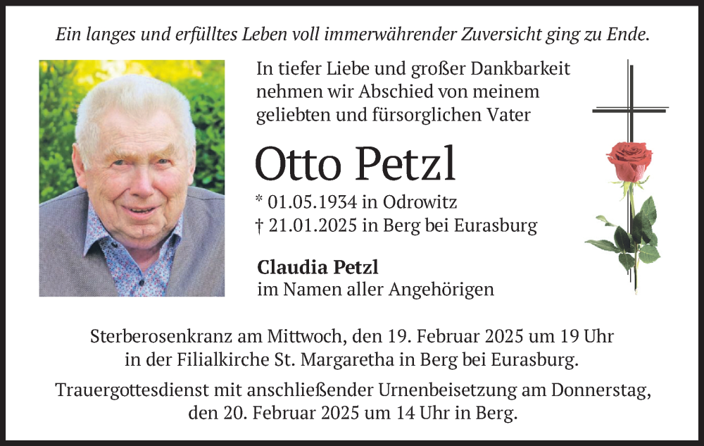  Traueranzeige für Otto Petzl vom 08.02.2025 aus merkurtz