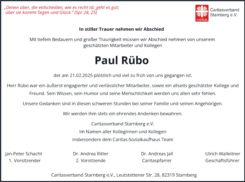  Traueranzeige für Paul Rübo vom 26.02.2025 aus merkurtz