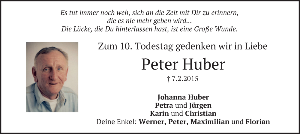  Traueranzeige für Peter Huber vom 07.02.2025 aus merkurtz