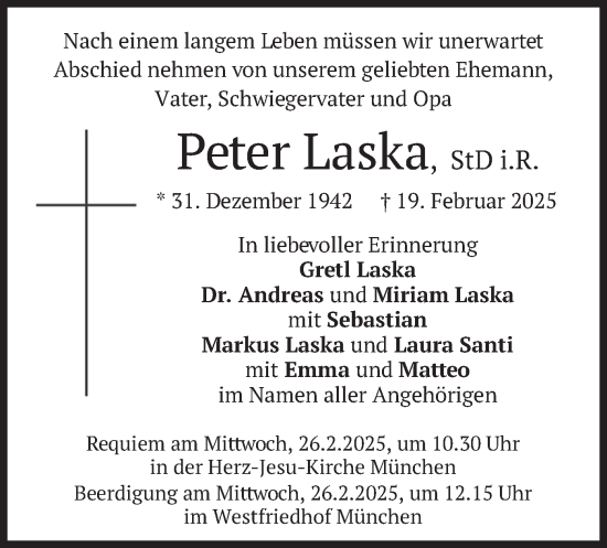 Traueranzeige von Peter Laska von merkurtz
