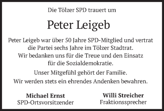 Traueranzeige von Peter Leigeb von merkurtz