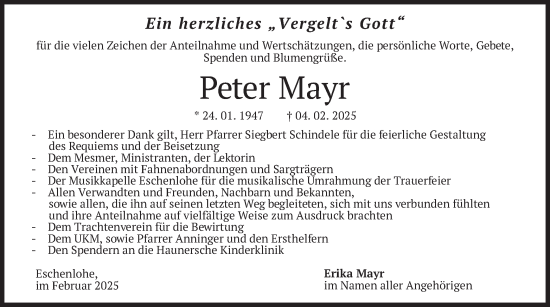 Traueranzeige von Peter Mayr von merkurtz
