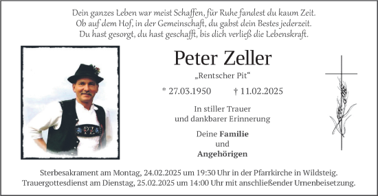 Traueranzeige von Peter Zeller von merkurtz