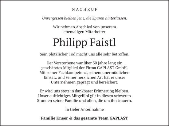 Traueranzeige von Philipp Faistl von merkurtz