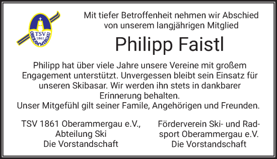 Traueranzeige von Philipp Faistl von merkurtz
