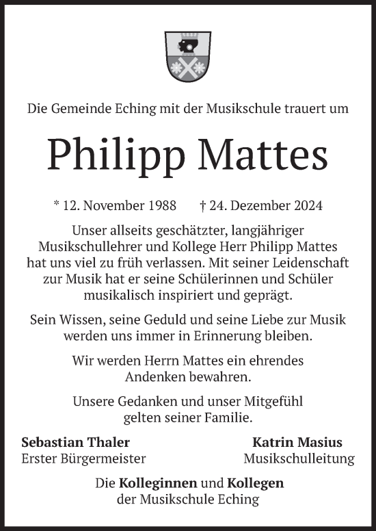 Traueranzeige von Philipp Mattes von merkurtz