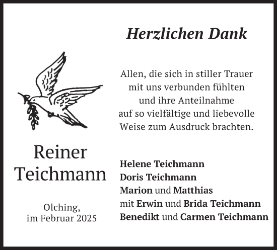 Traueranzeige von Reiner Teichmann von merkurtz