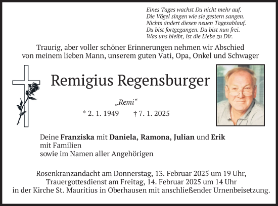 Traueranzeige von Remi Regensburger von merkurtz