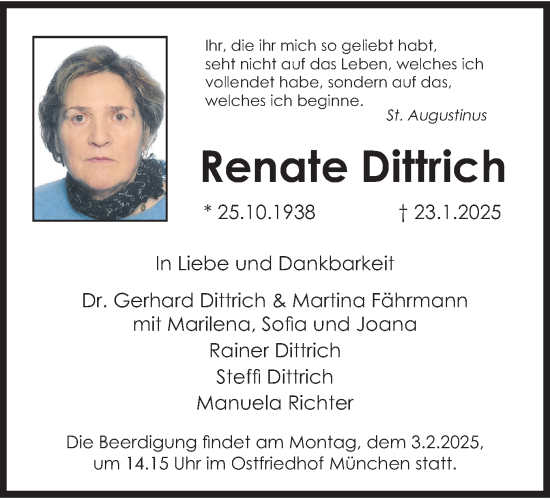 Traueranzeige von Renate Dittrich von merkurtz