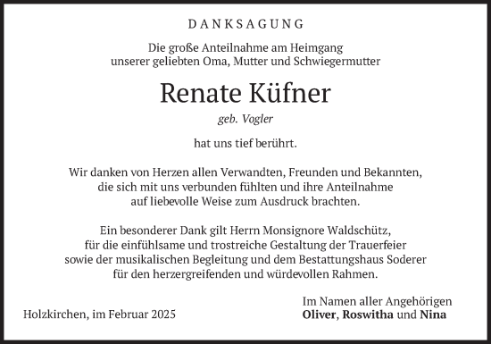 Traueranzeige von Renate Küfner von merkurtz