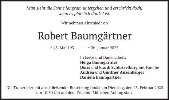 Traueranzeige von Robert Baumgärtner von merkurtz