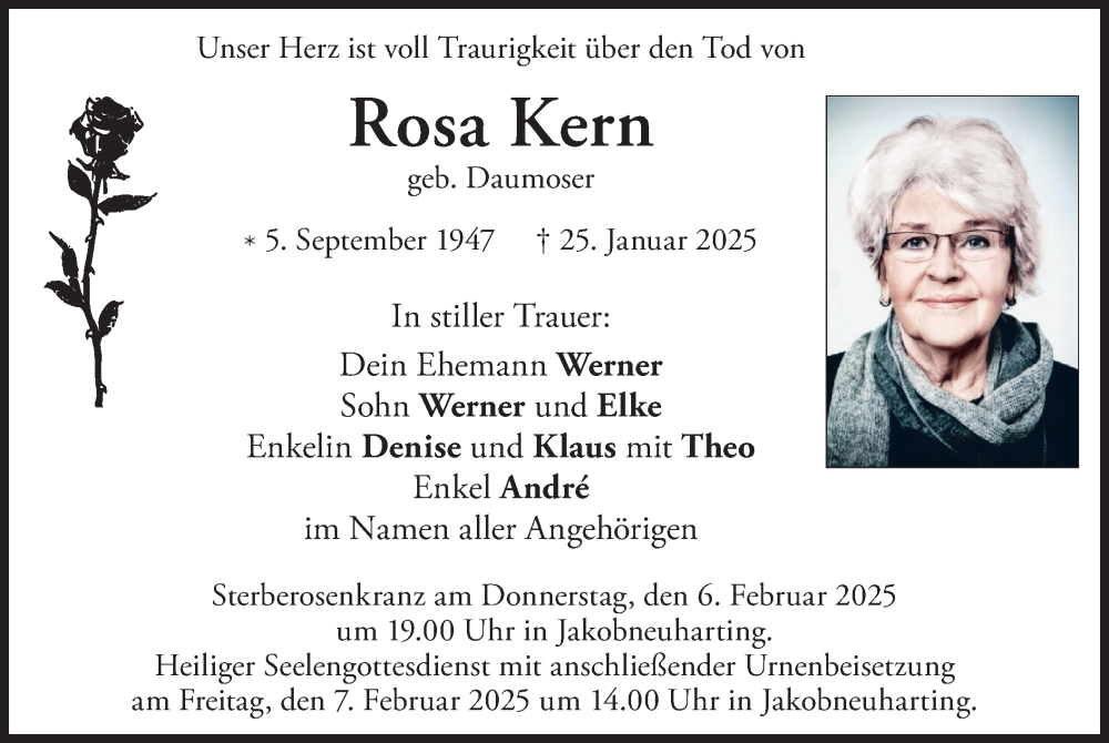  Traueranzeige für Rosa Kern vom 01.02.2025 aus merkurtz