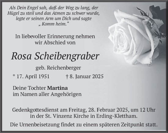Traueranzeige von Rosa Scheibengraber von merkurtz