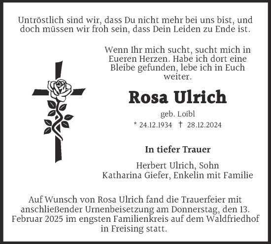 Traueranzeige von Rosa Ulrich von merkurtz