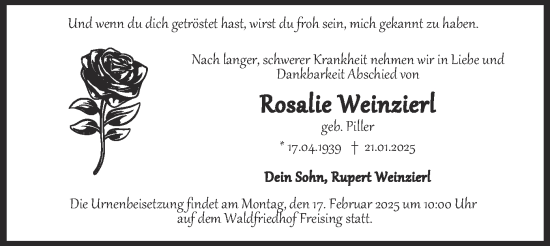 Traueranzeige von Rosalie Weinzierl von merkurtz