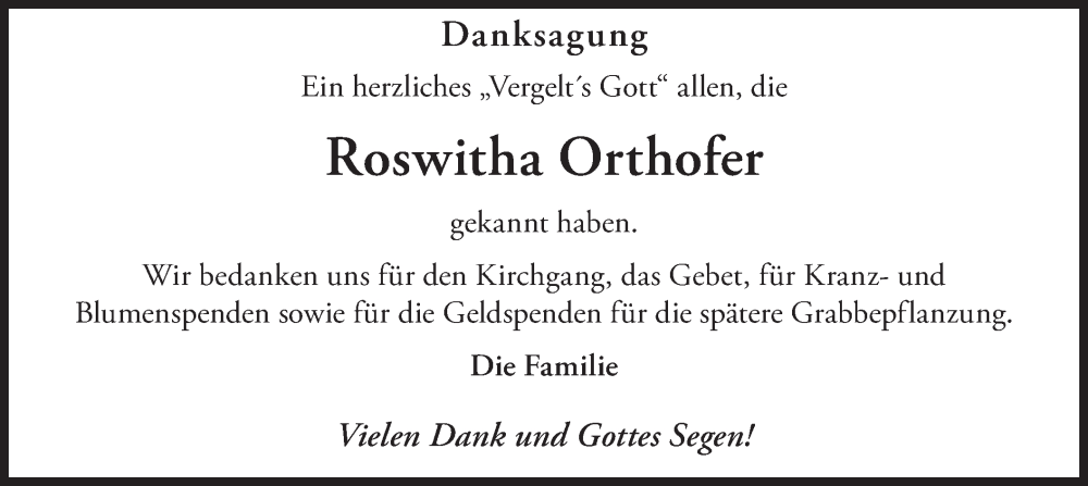 Traueranzeige für Roswitha Orthofer vom 15.02.2025 aus merkurtz