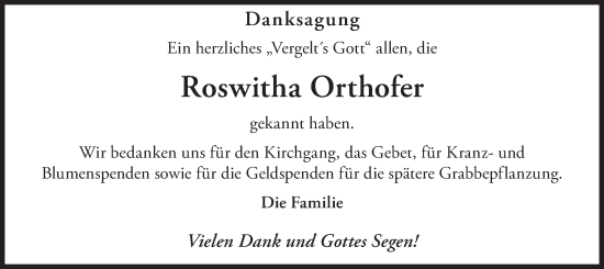 Traueranzeige von Roswitha Orthofer von merkurtz