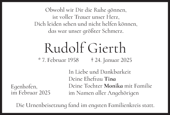 Traueranzeige von Rudolf Gierth von merkurtz