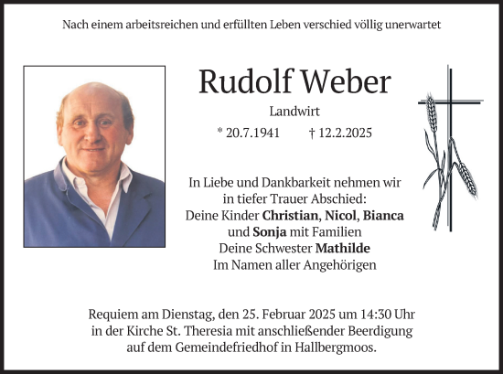 Traueranzeige von Rudolf Weber von merkurtz