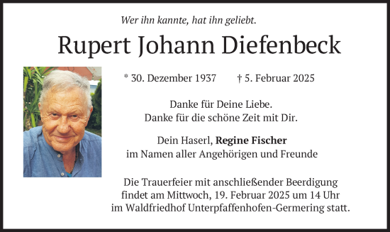 Traueranzeige von Rupert Johann Diefenbeck von merkurtz