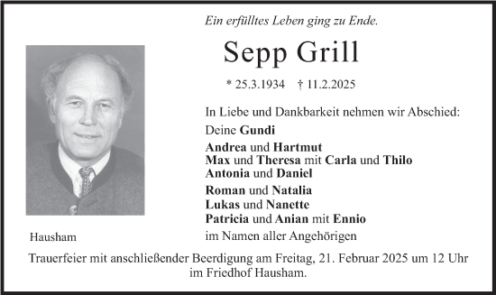 Traueranzeige von Sepp Grill von merkurtz