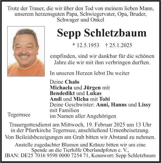 Traueranzeige von Sepp Schletzbaum von merkurtz