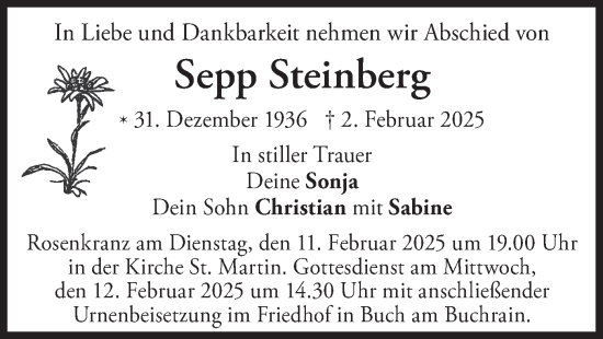 Traueranzeige von Sepp Steinberg von merkurtz