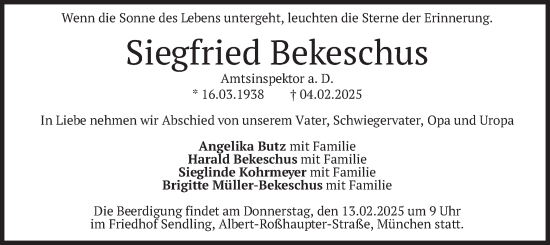 Traueranzeige von Siegfried Bekeschus von merkurtz
