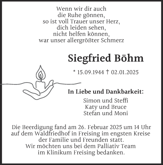 Traueranzeige von Siegfried Böhm von merkurtz