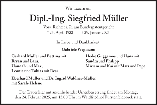 Traueranzeige von Siegfried Müller von merkurtz