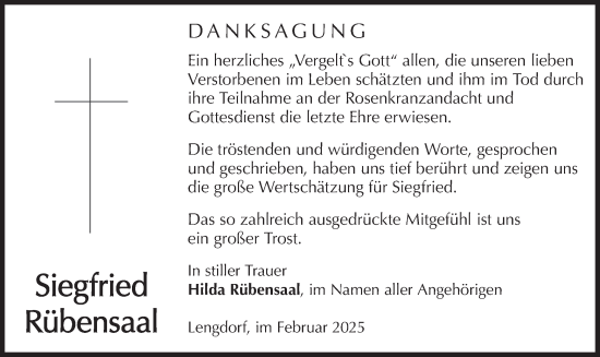 Traueranzeige von Siegfried Rübensaal von merkurtz