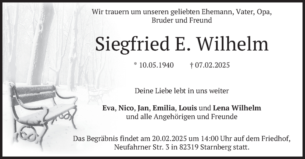  Traueranzeige für Siegfried E. Wilhelm vom 15.02.2025 aus merkurtz