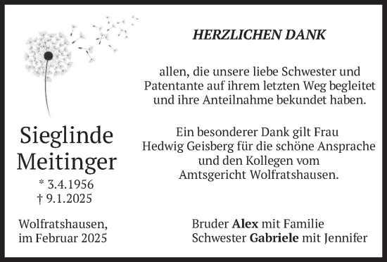 Traueranzeige von Sieglinde Meitinger von merkurtz