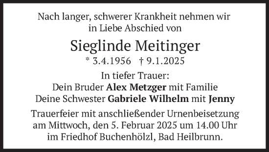 Traueranzeige von Sieglinde Meitinger von merkurtz