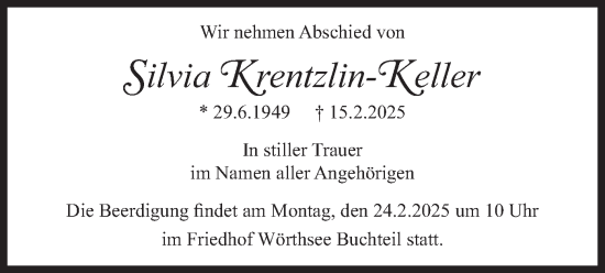 Traueranzeige von Silvia Krentzlin-Keller von merkurtz