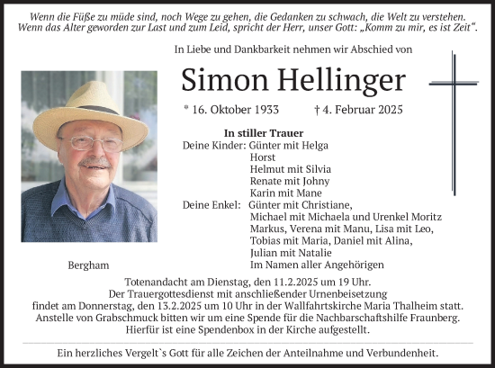 Traueranzeige von Simon Hellinger von merkurtz