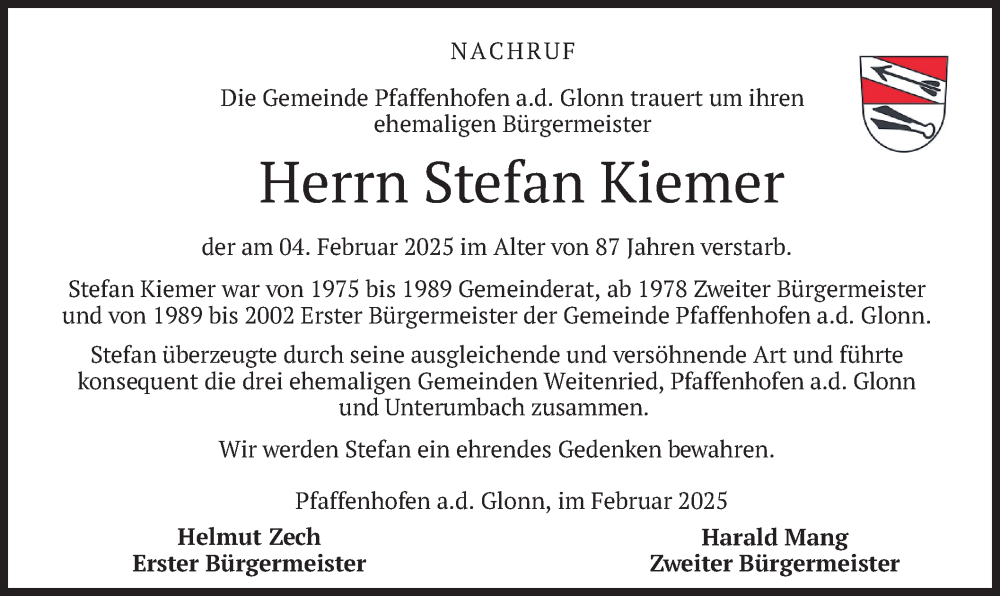  Traueranzeige für Stefan Kiemer vom 13.02.2025 aus merkurtz