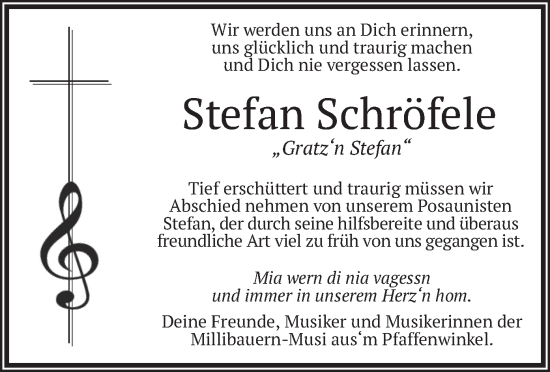 Traueranzeige von Stefan Schröfele von merkurtz