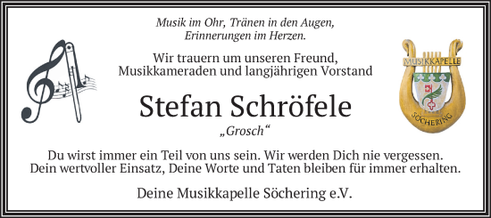 Traueranzeige von Stefan Schröfele von merkurtz