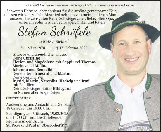 Traueranzeige von Stefan Schröfele von merkurtz