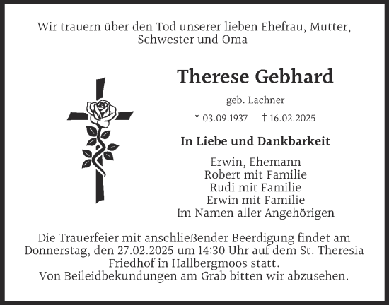 Traueranzeige von Therese Gebhard von merkurtz