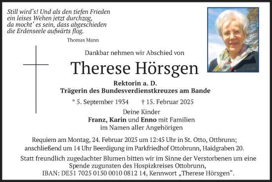Traueranzeige von Therese Hörsgen von merkurtz