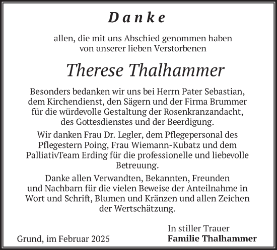 Traueranzeige von Therese Thalhammer von merkurtz