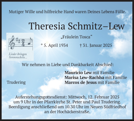 Traueranzeige von Theresia Schmitz-Lew von merkurtz