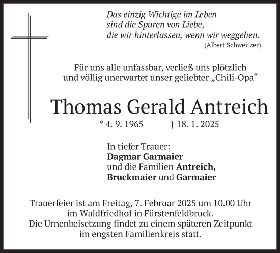 Traueranzeige von Thomas Gerald Antreich von merkurtz