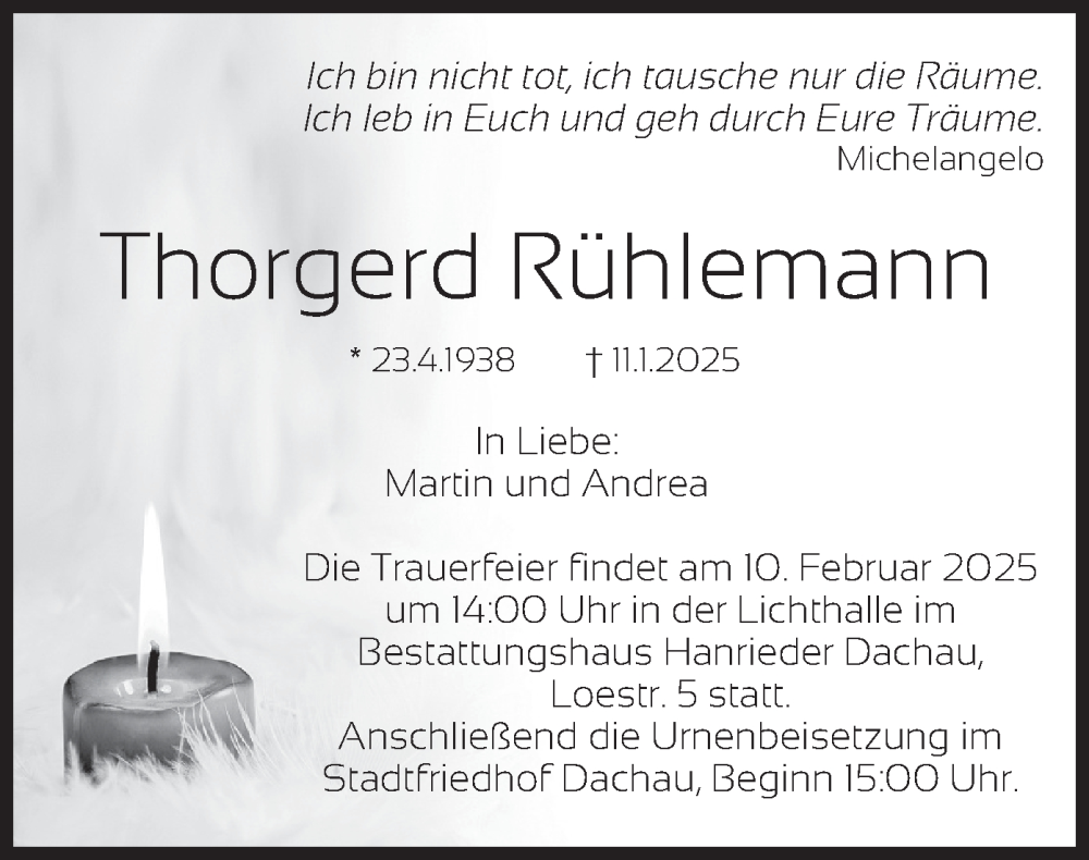  Traueranzeige für Thorgerd Rühlemann vom 01.02.2025 aus merkurtz