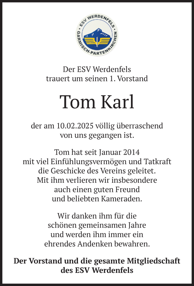  Traueranzeige für Tom Karl vom 24.02.2025 aus merkurtz