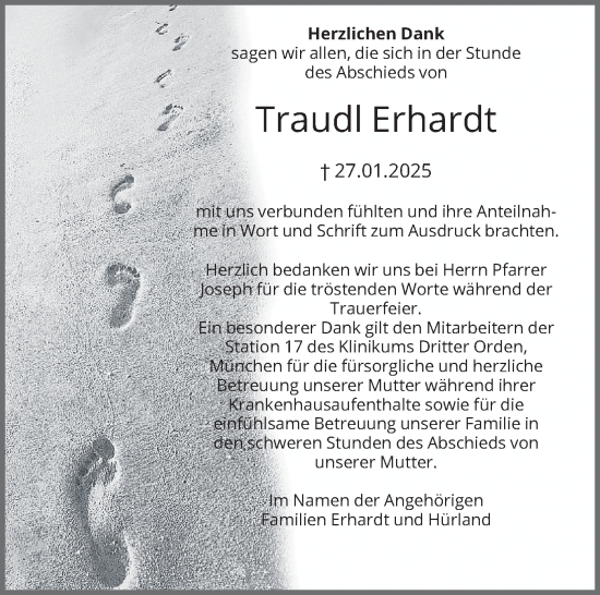 Traueranzeige von Traudl Erhardt von merkurtz