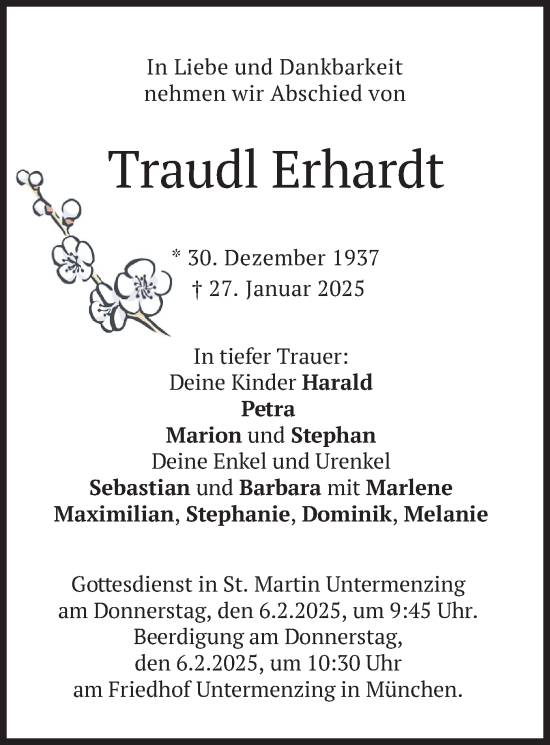 Traueranzeige von Traudl Erhardt von merkurtz